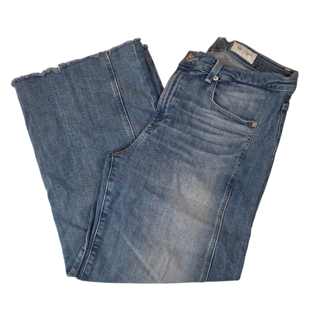 AG Adriano Goldschmied Womens 29 Saige Wide Leg Crop Jeans Blue Mid Rise Paneled